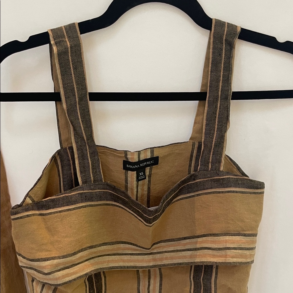 Striped Tan and Brown Women's Pants & Tank Linen Set - Picture 8 of 11